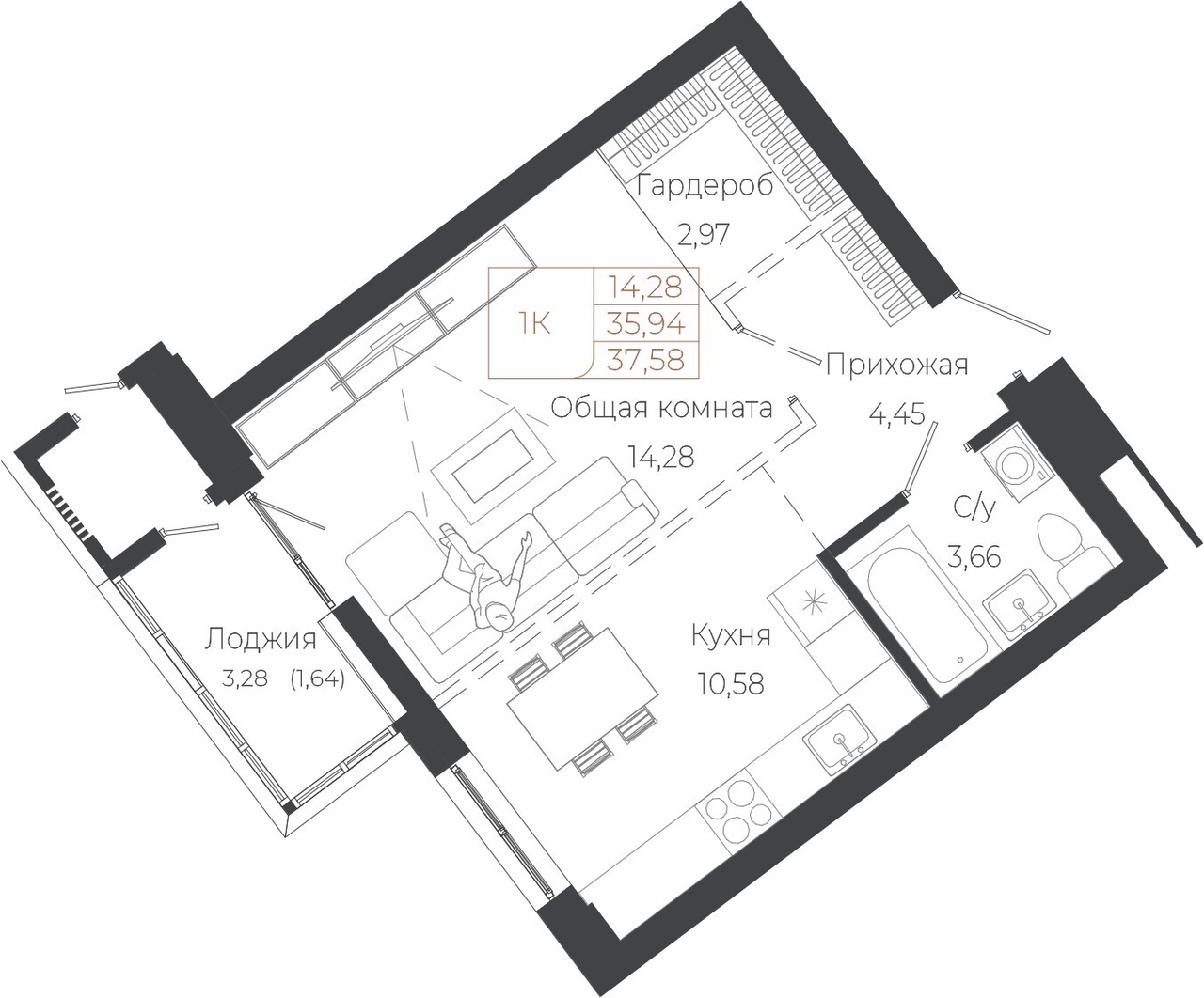 1-комнатная квартира