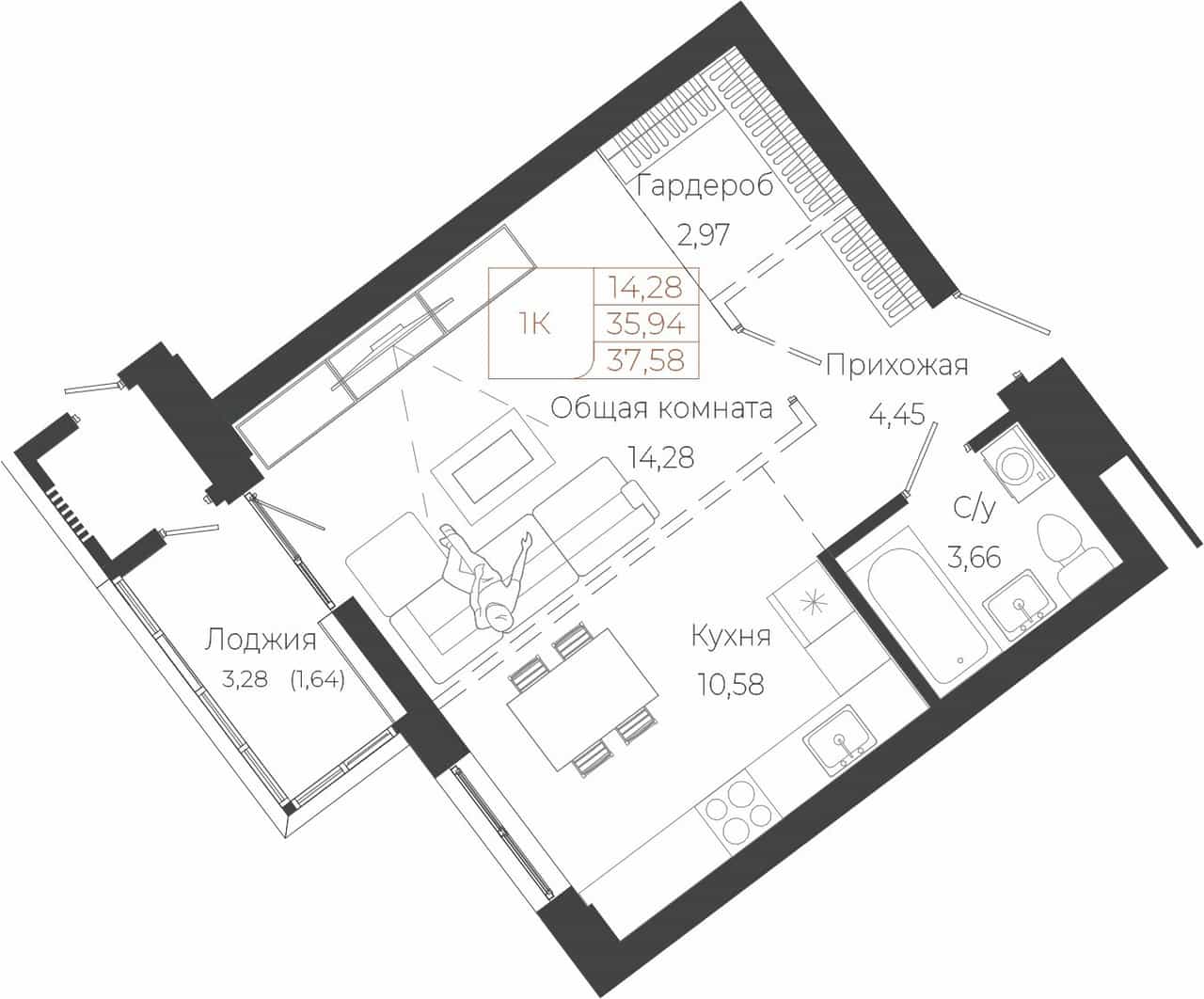 1-комнатная квартира