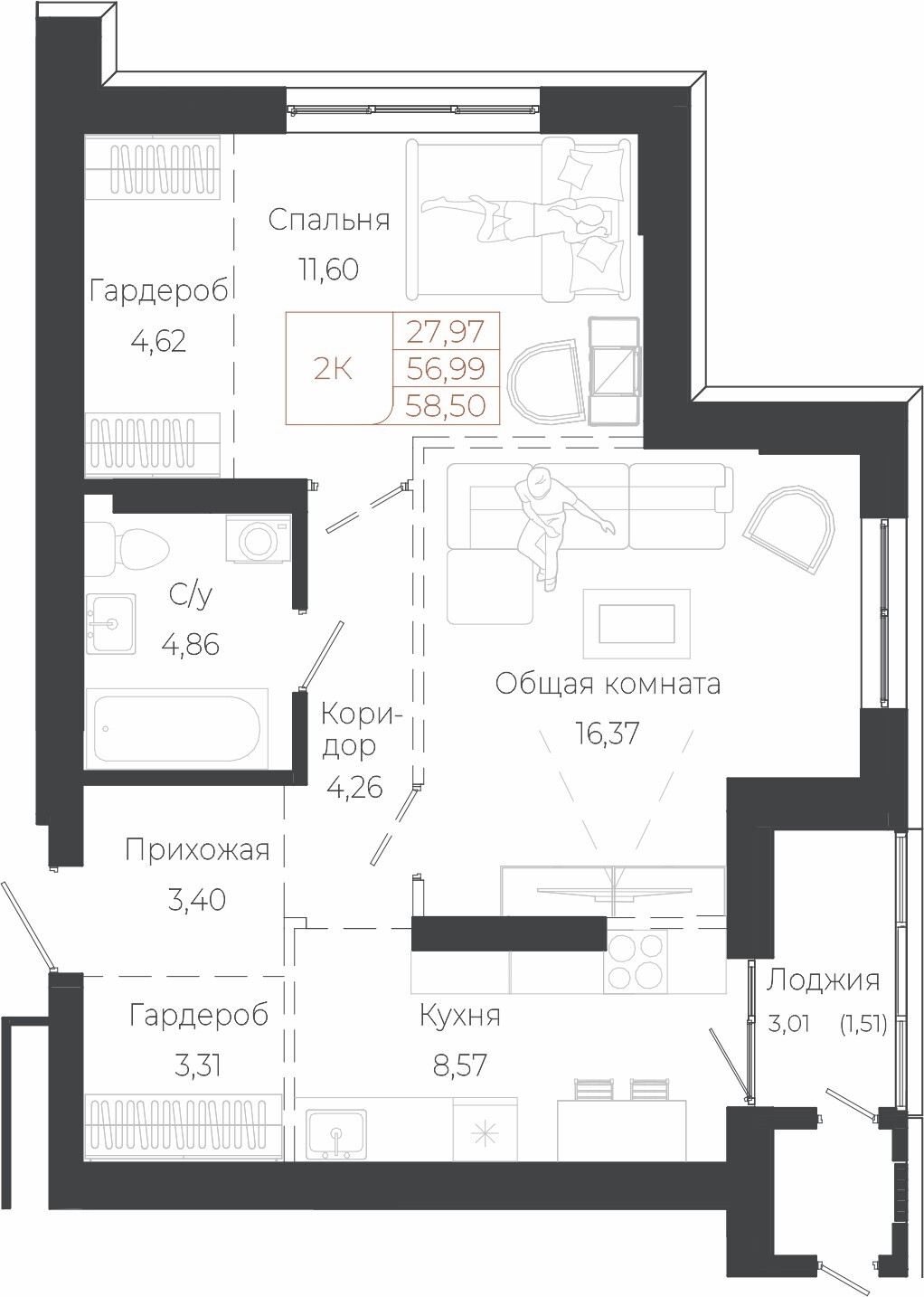 2-комнатная квартира