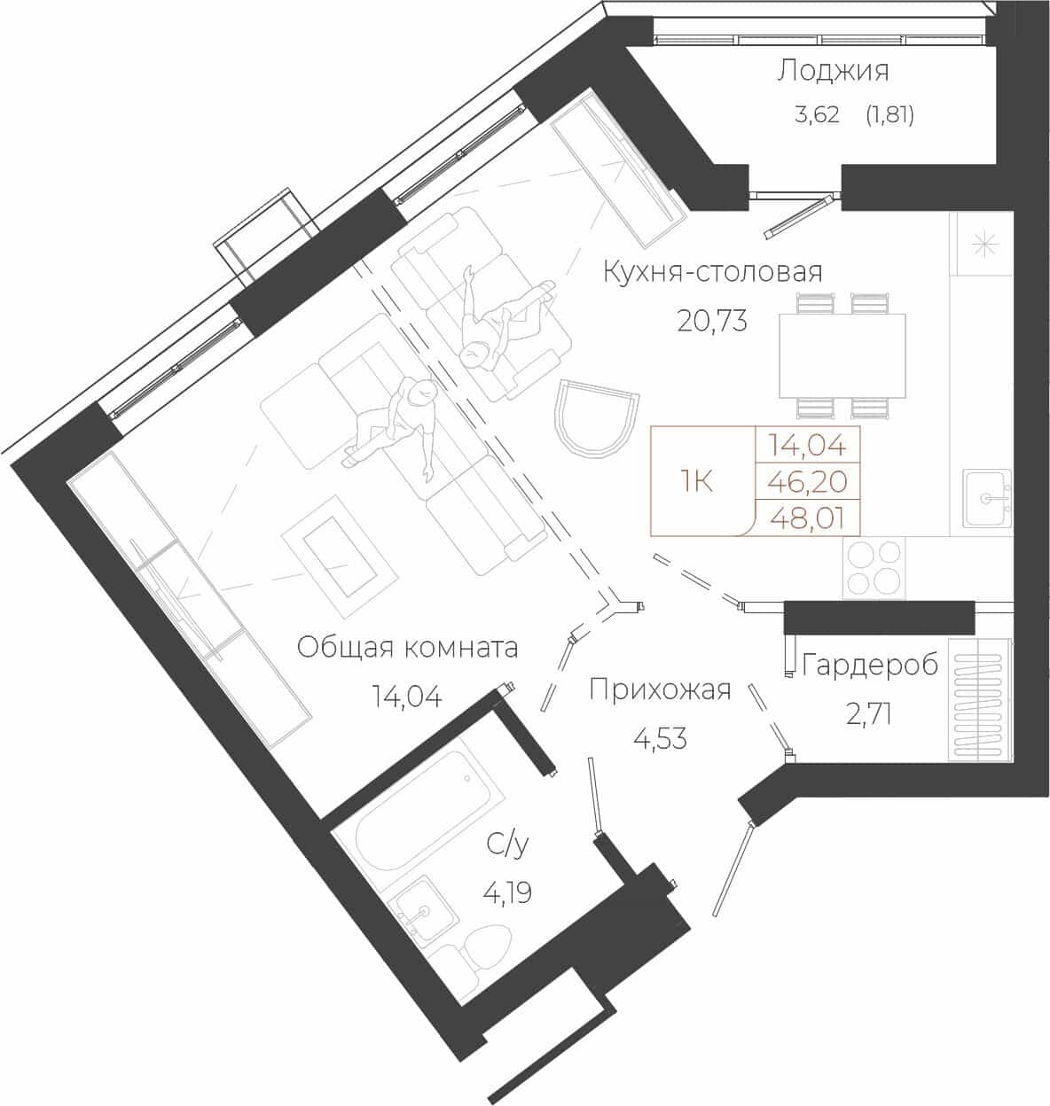1-комнатная квартира