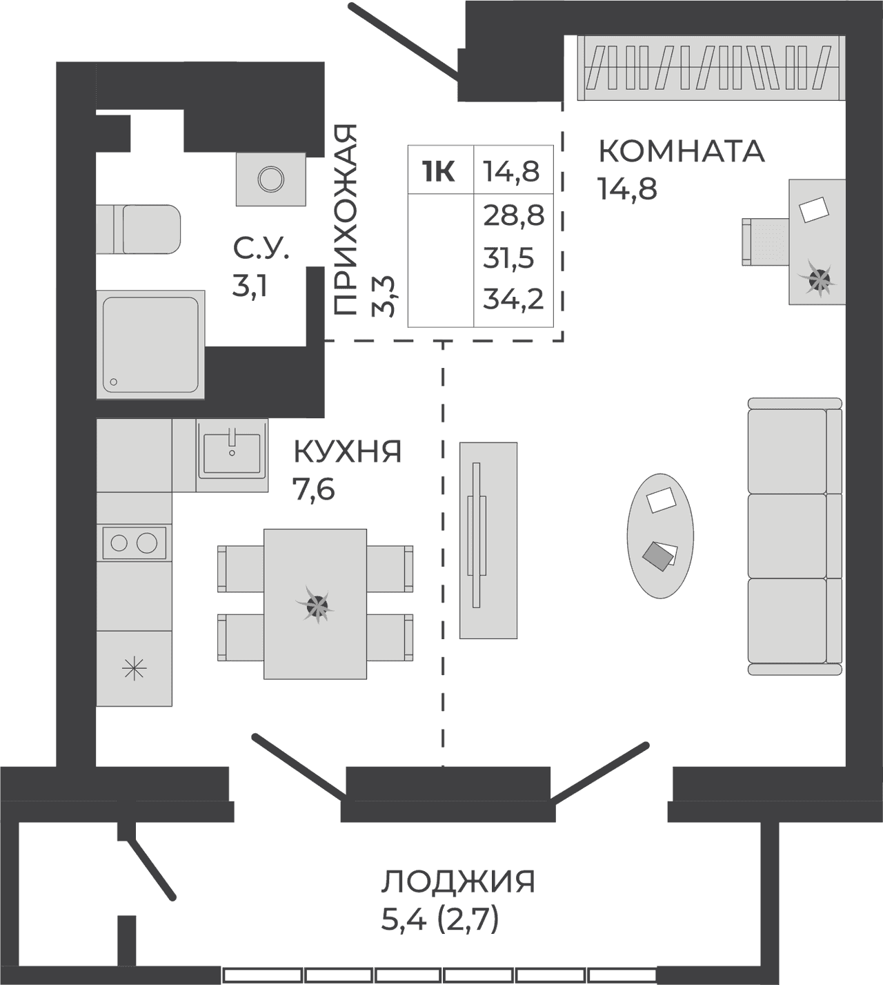 1-комнатная квартира