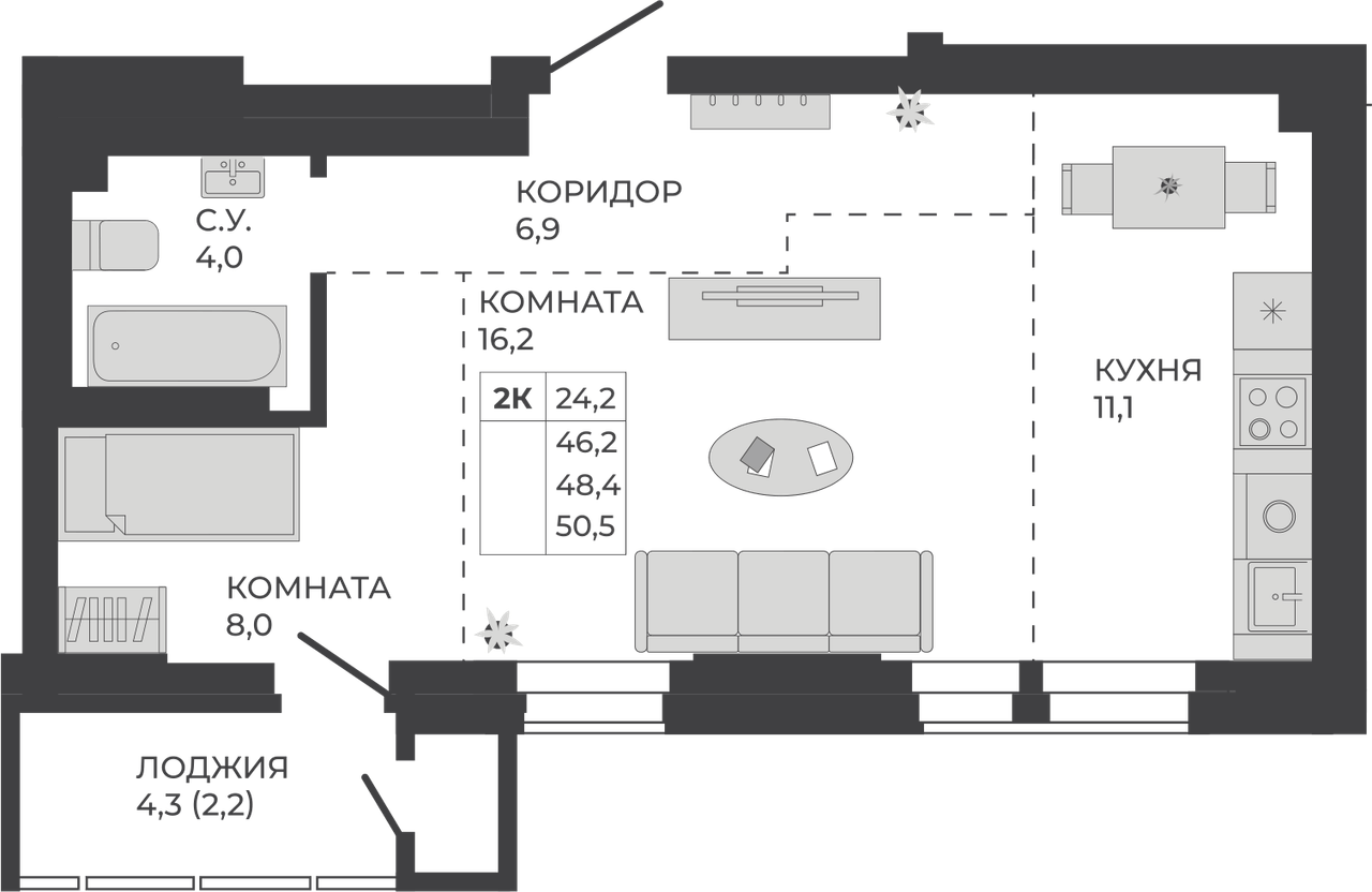 2-комнатная квартира