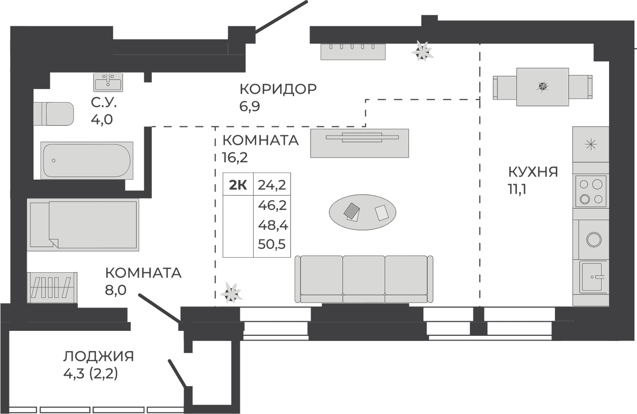 2-комнатная квартира