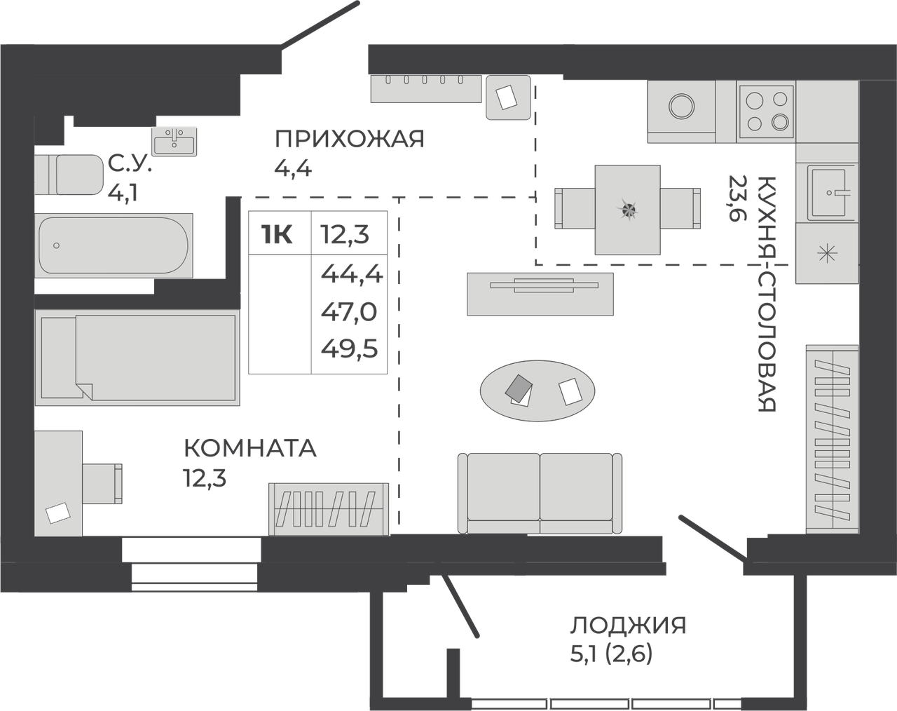 1-комнатная квартира