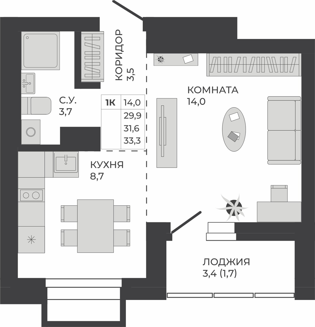 1-комнатная квартира