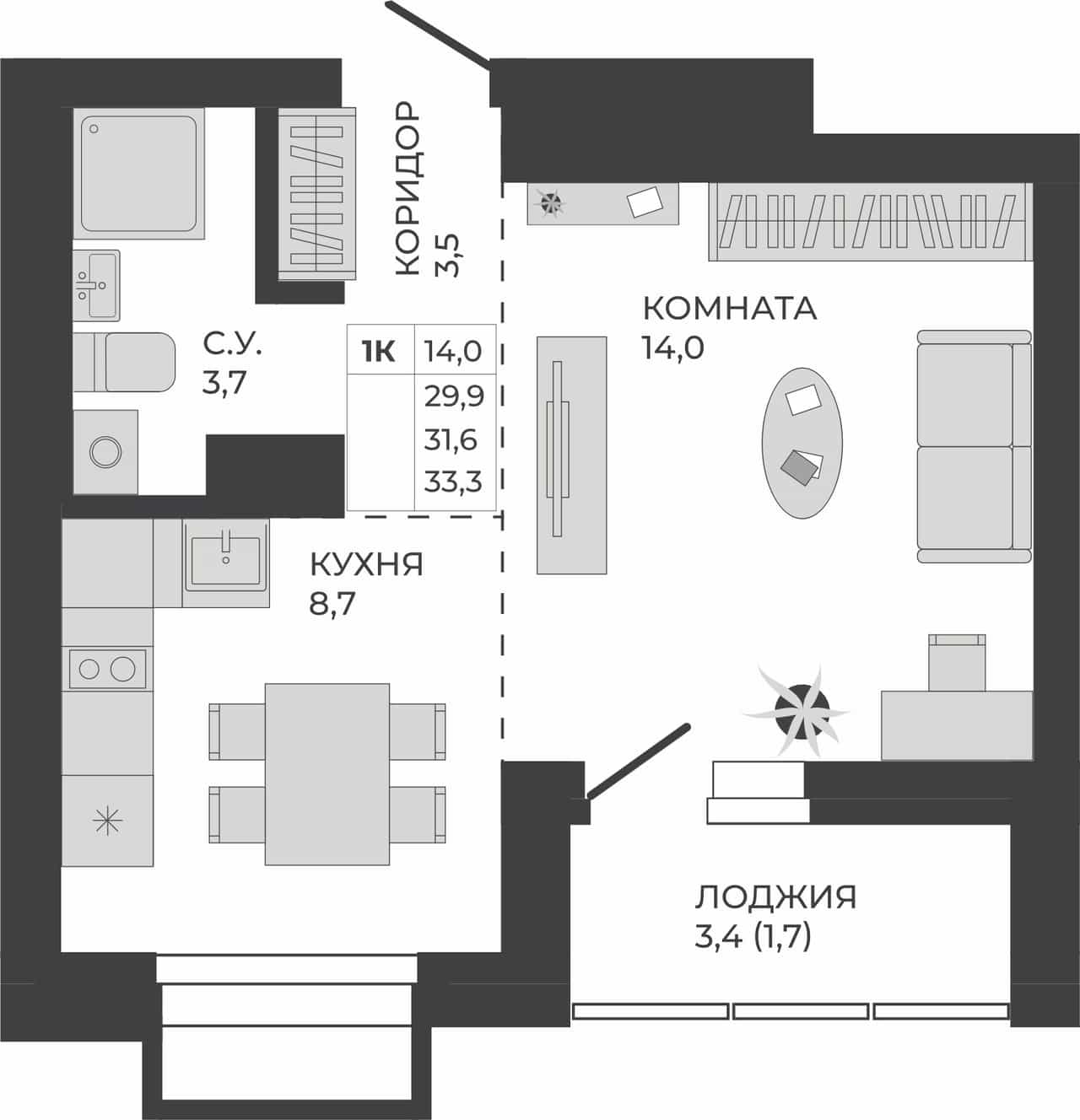 1-комнатная квартира