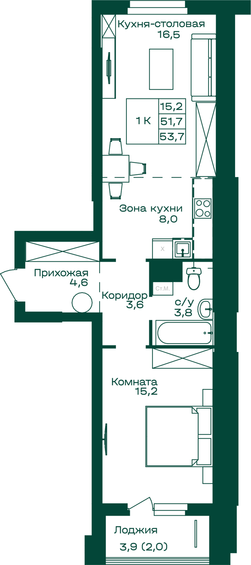 1-комнатная квартира