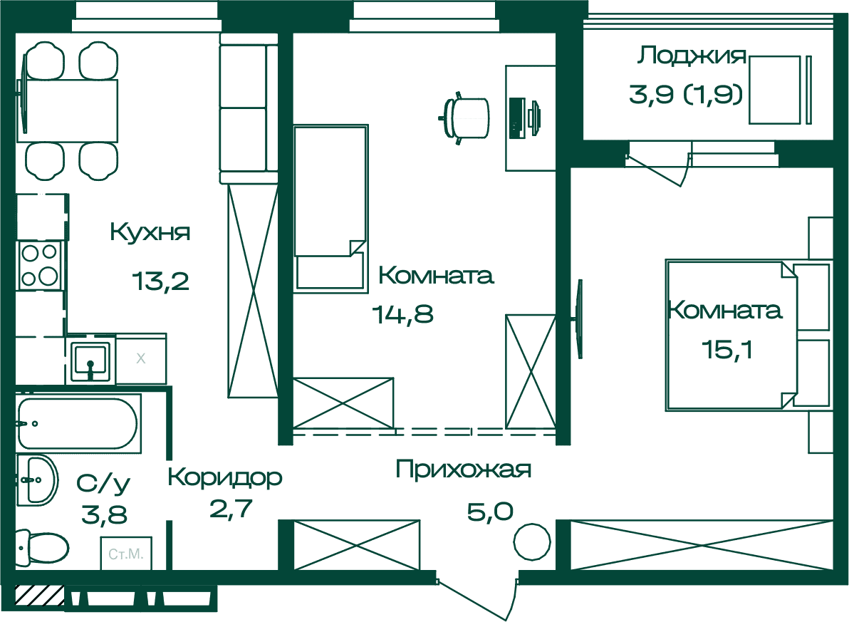 2-комнатная квартира