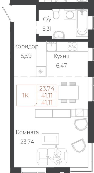 1-комнатная квартира