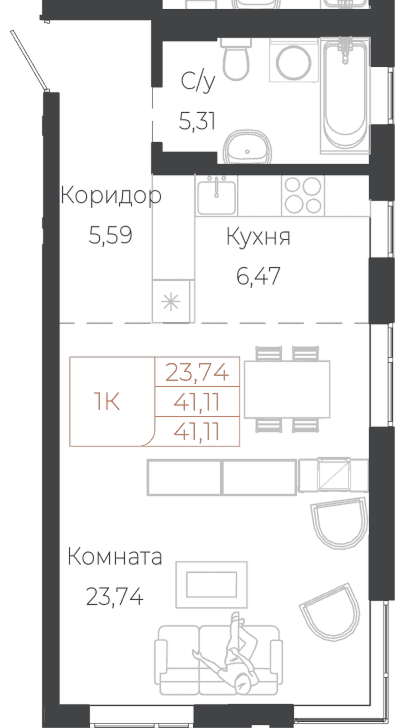 1-комнатная квартира