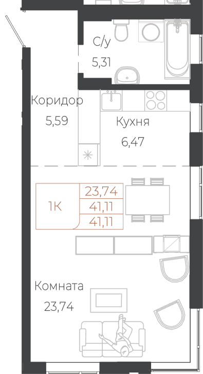 1-комнатная квартира