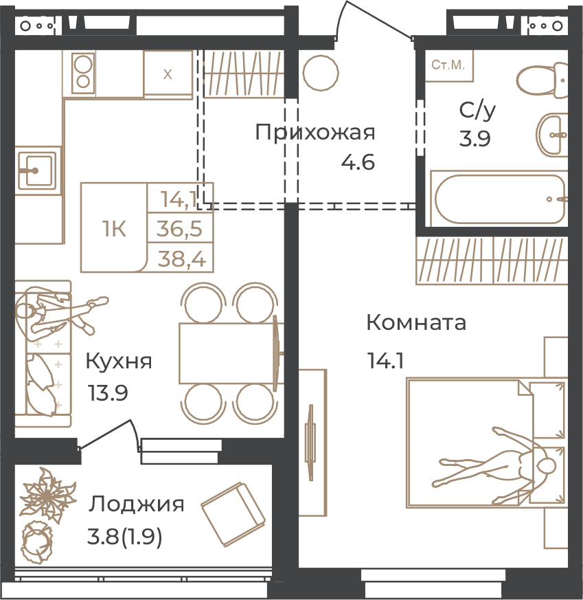 1-комнатная квартира