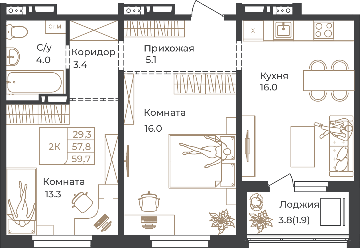 2-комнатная квартира