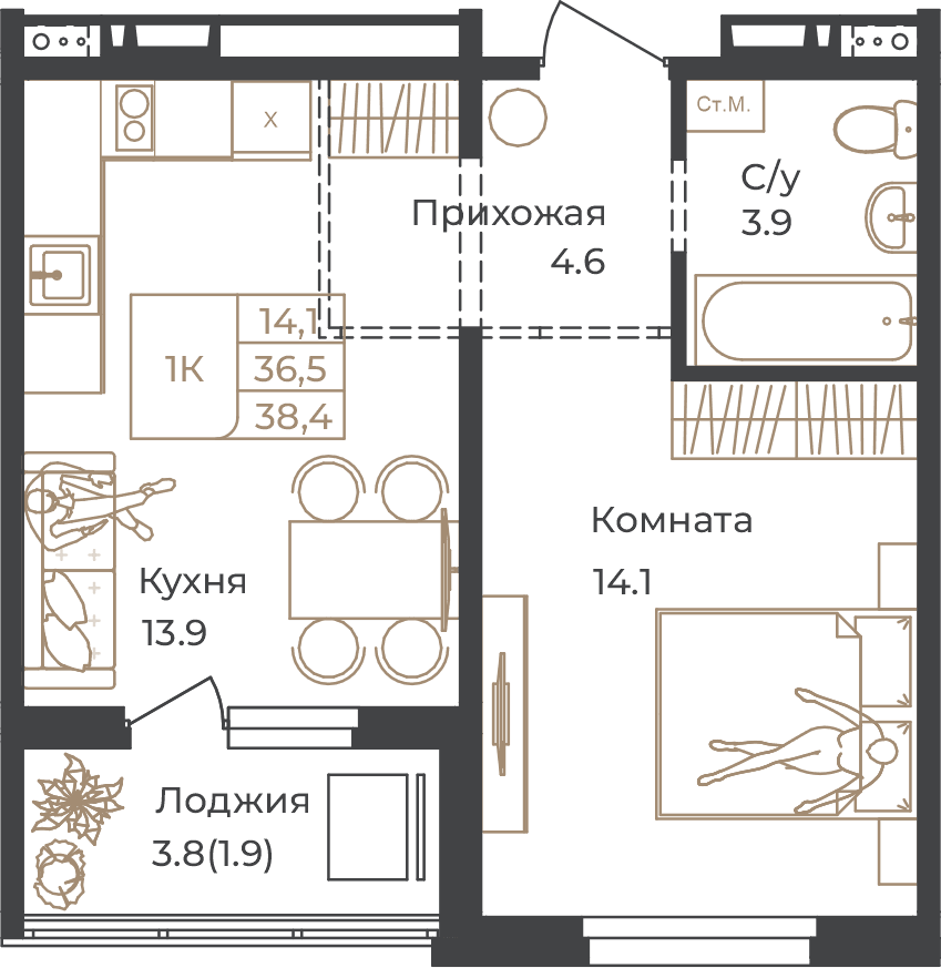 1-комнатная квартира