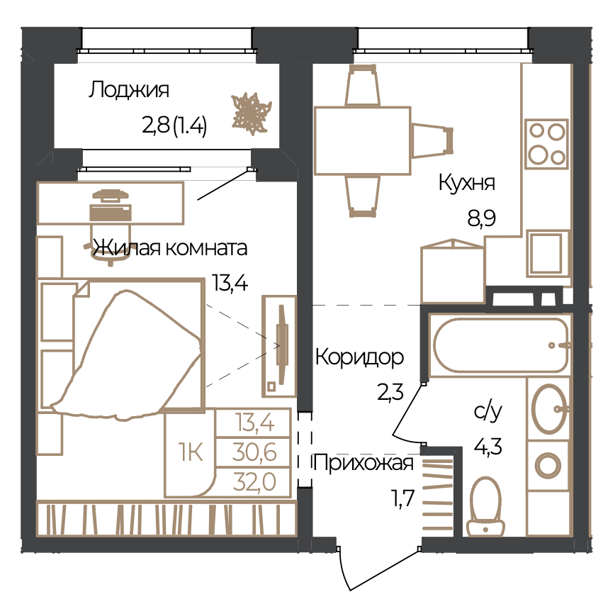 1-комнатная квартира